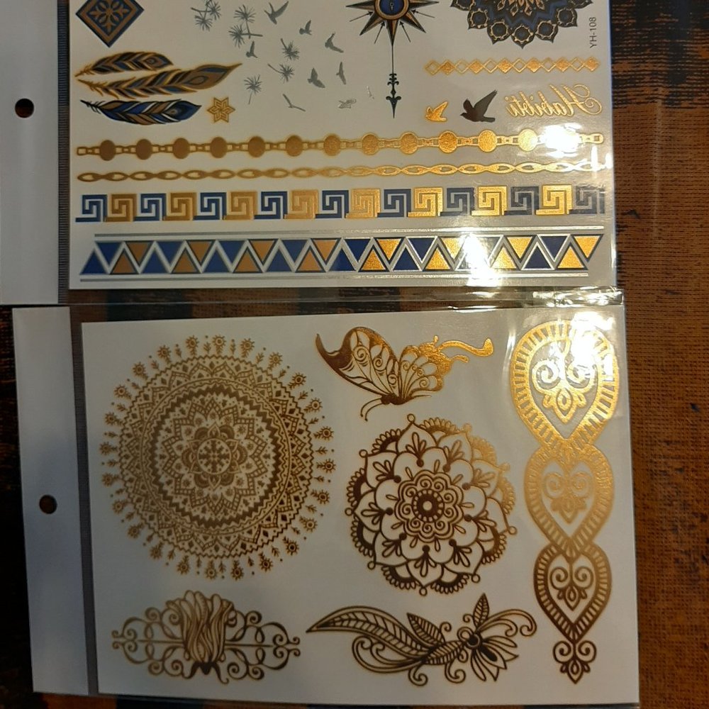 3 sheets Golden Silver Temporary Tattoo - Picture 3 of 16